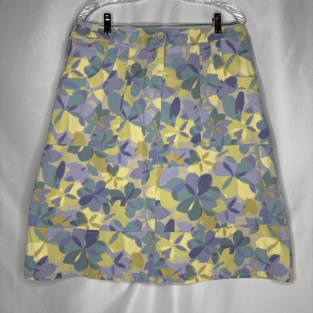 J. Jill Pastel Floral Print 100% Cotton A-Line Skirt Pockets Womens 16 Classic